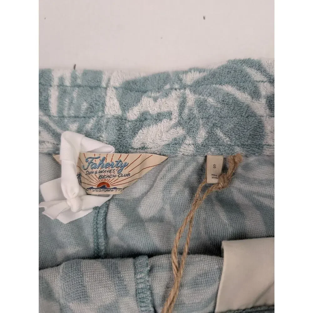 Faherty Men's Small Cabana Towel Terry Shorts - Poolside Foliage Teal
